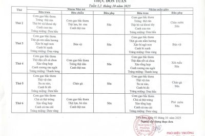 CÔNG KHAI THỰC ĐƠN THÁNG 10 (Năm học 2025 – 2026)