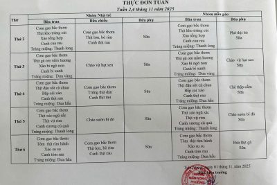 CÔNG KHAI THỰC ĐƠN THÁNG 12 (Năm học 2025 -2026)